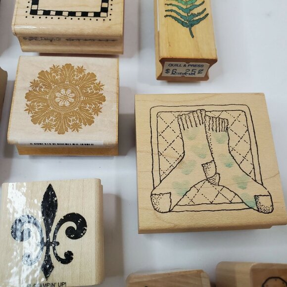 Rubber Stamps Fleur-de-lis Wreath Block Star Heart Butterfly Shell Lot of 20 - Picture 3 of 8